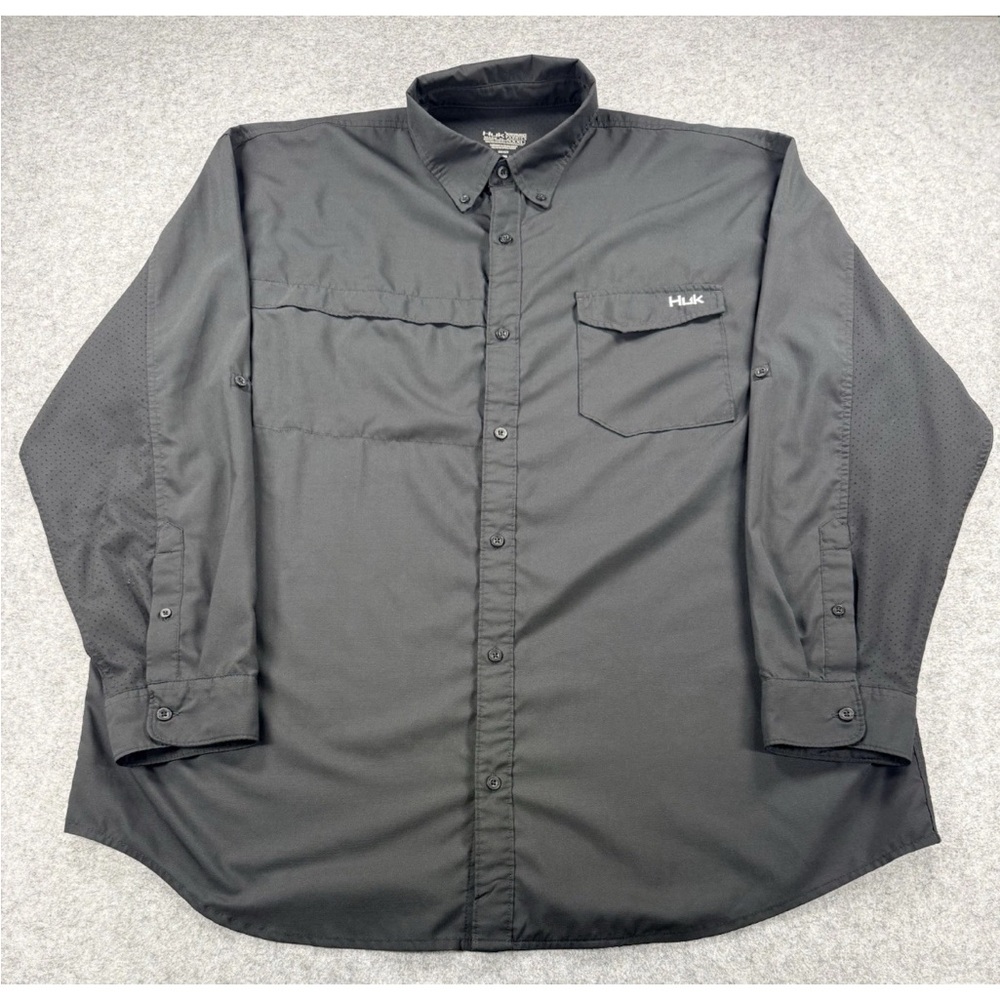 Huk Performance Long Sleeve Fishing Shirt Mens 3XL Black Button Down Mesh Back